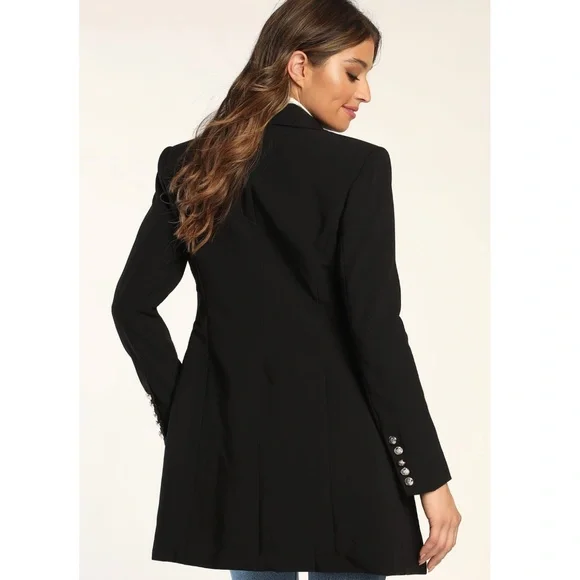 Lulus Captain’s Blog Black Double-Breasted Coat Size Small Neutral Jacket - Picture 10 of 12